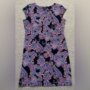 Liz Claiborne Paisley Print Midi Dress, Cap Sleeves, Color: Pink/Purple/Multi, L